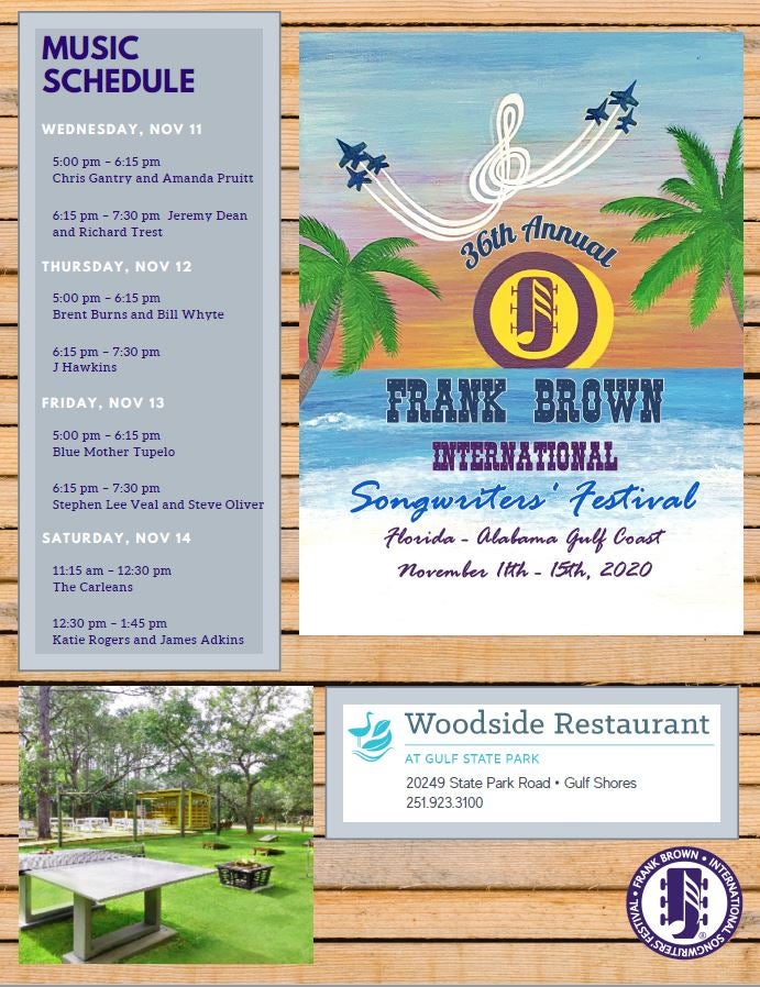Woodside Frank Brown Songwriter's Festival Event Flyer 2020