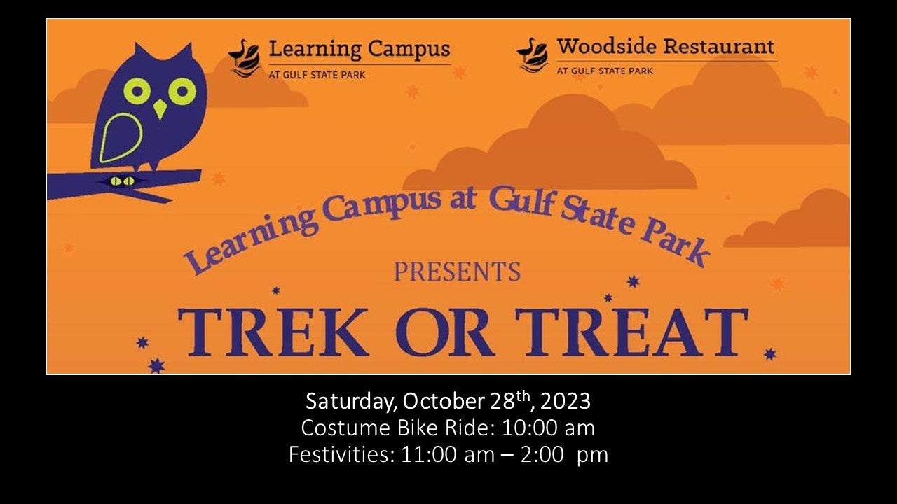 Halloween Announcement of Trek or Treat at the Learning Campus of the Gulf State Park