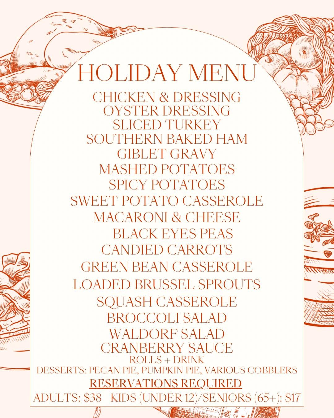 Menu listing typical Thanksgiving Day foods. 