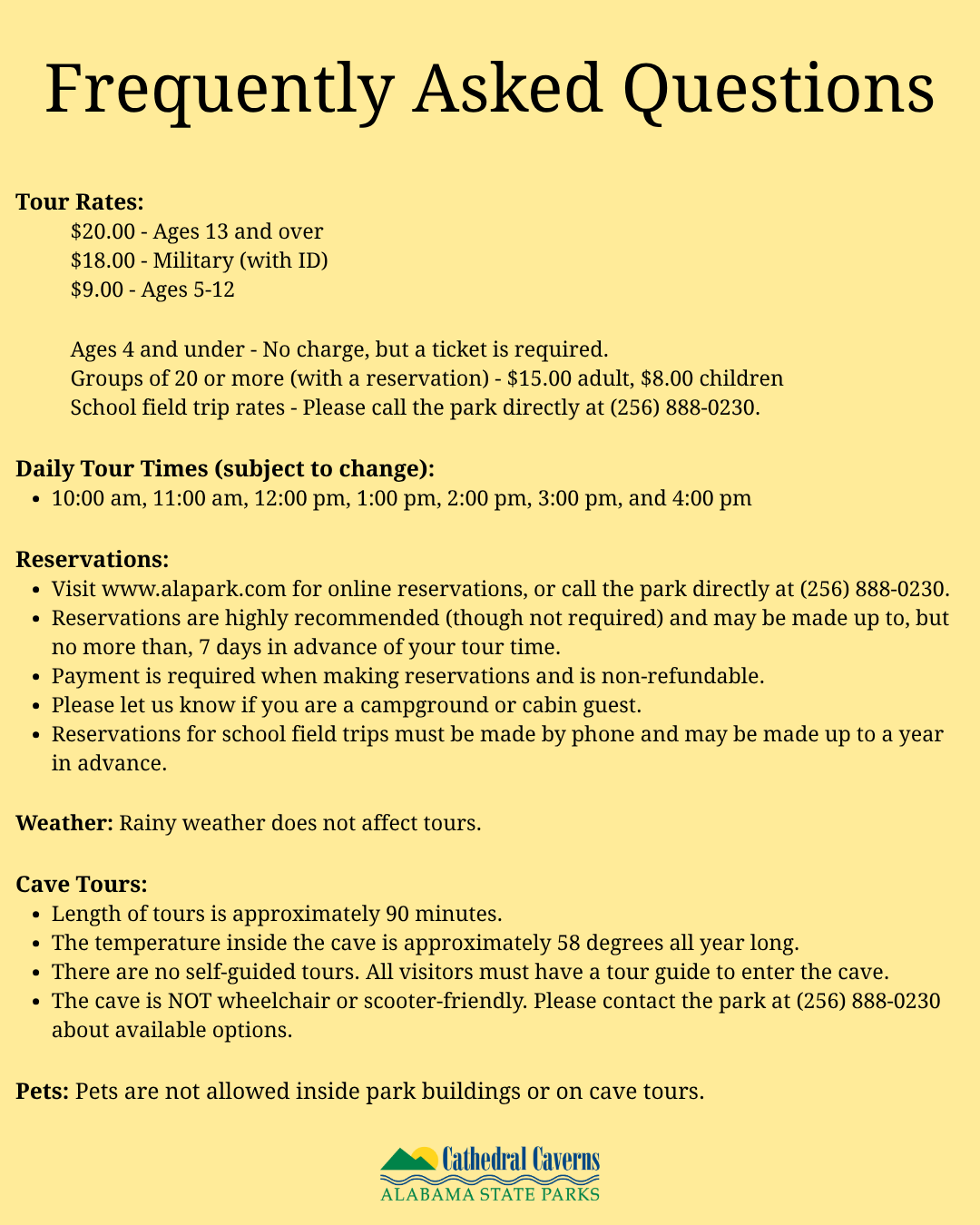 Frequently Asked Questions at Cathedral Caverns State Park