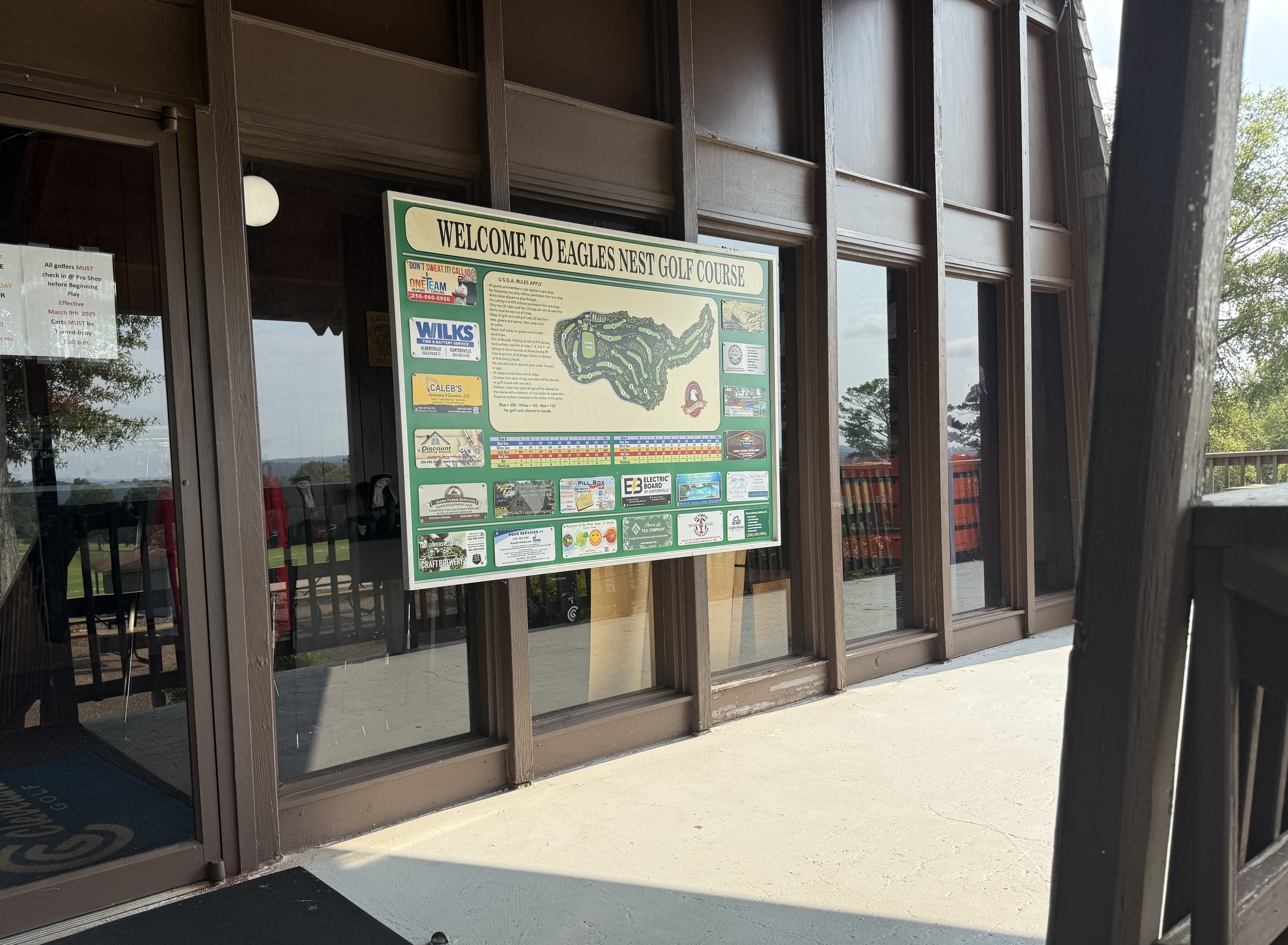 Welcome to Eagles Next Golf Course sign.