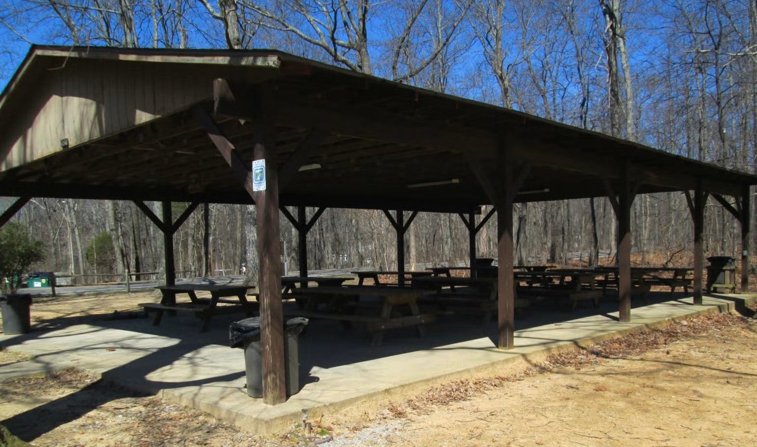 Picture of a park pavilion during the winter (no snow). 