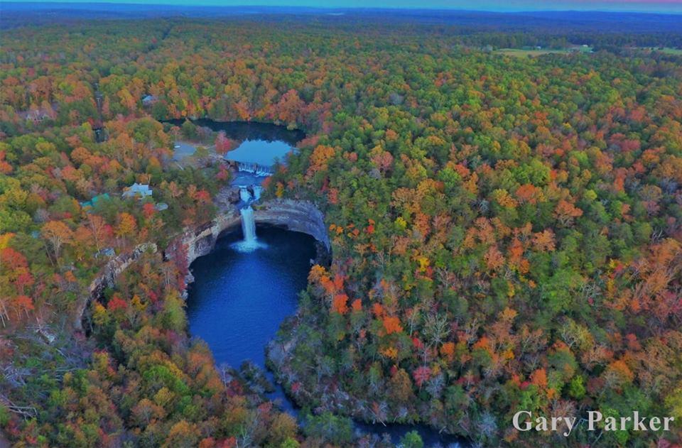 DeSoto Falls In fall Drone View by David Parker
