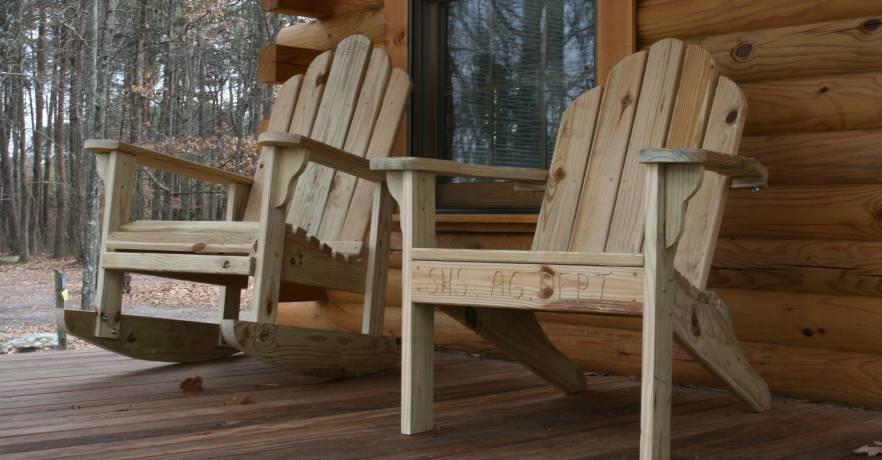 Camping Cabin Front Porch with Chairs
