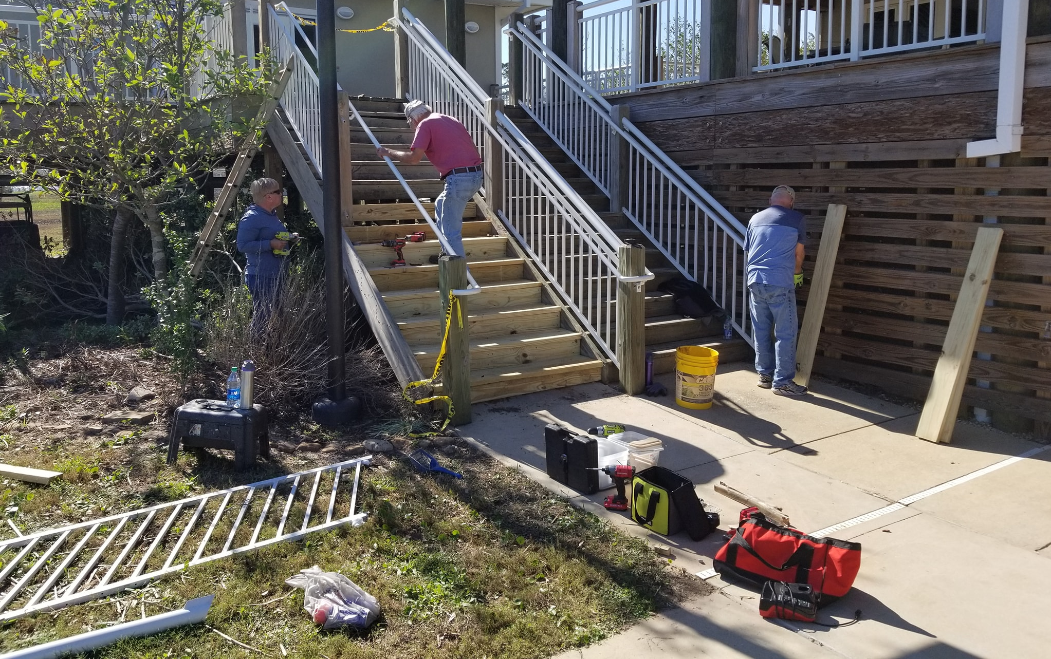 Volunteer Camp Hosts Repairing Stairs at the Nature Center