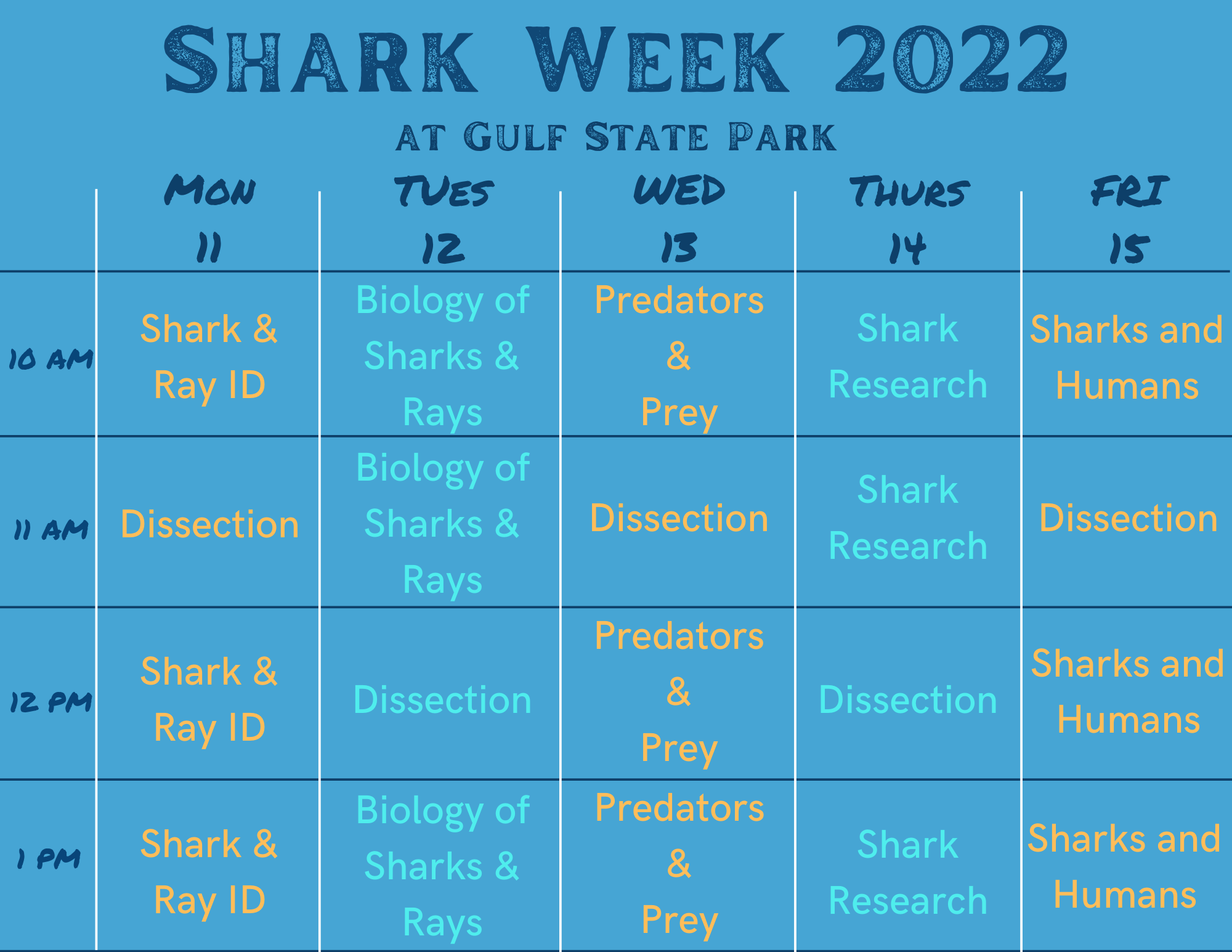 Shark Week 2022 at GSP Schedule of Events