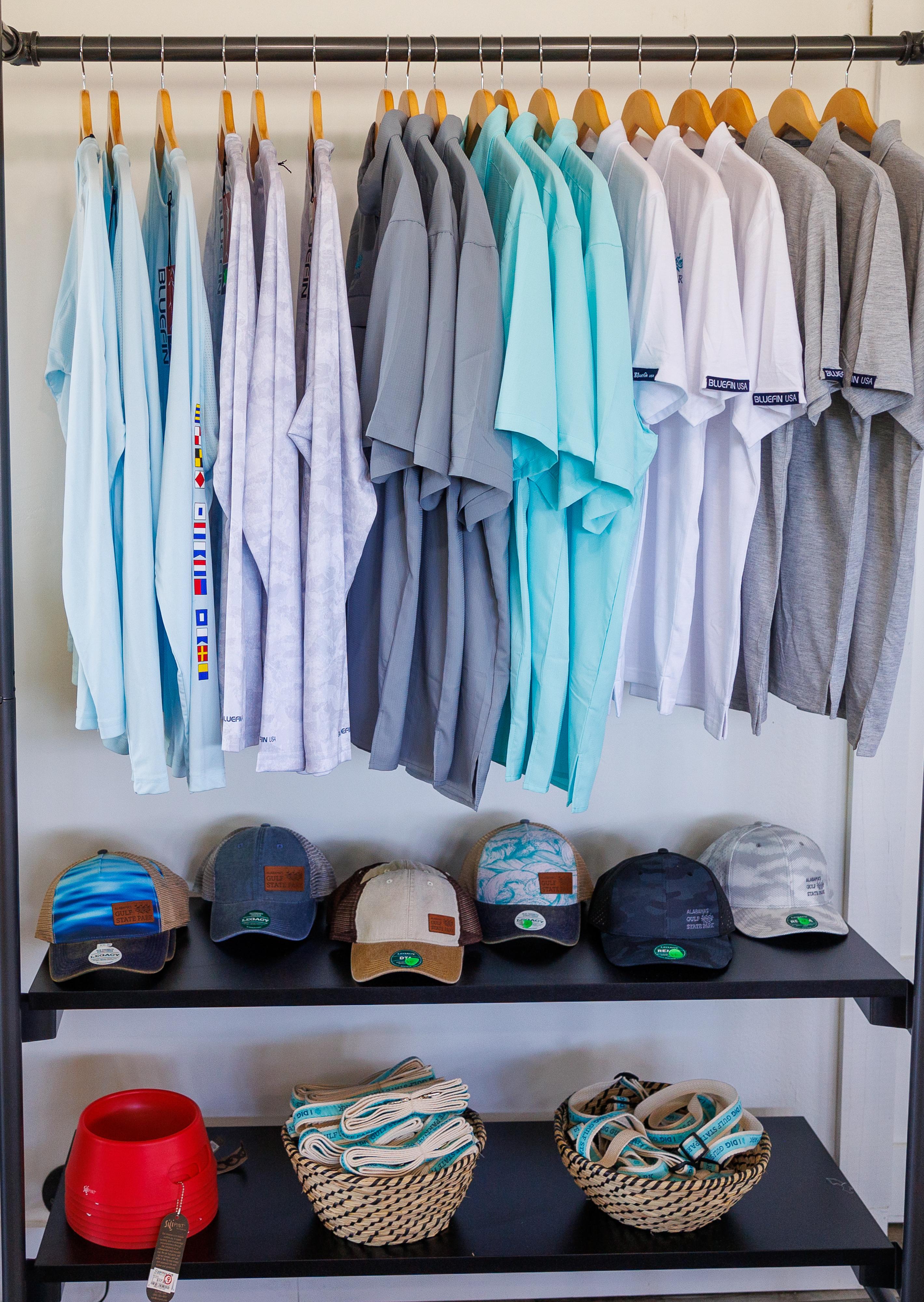 Visitor Center Hanging Shirts and Hats 