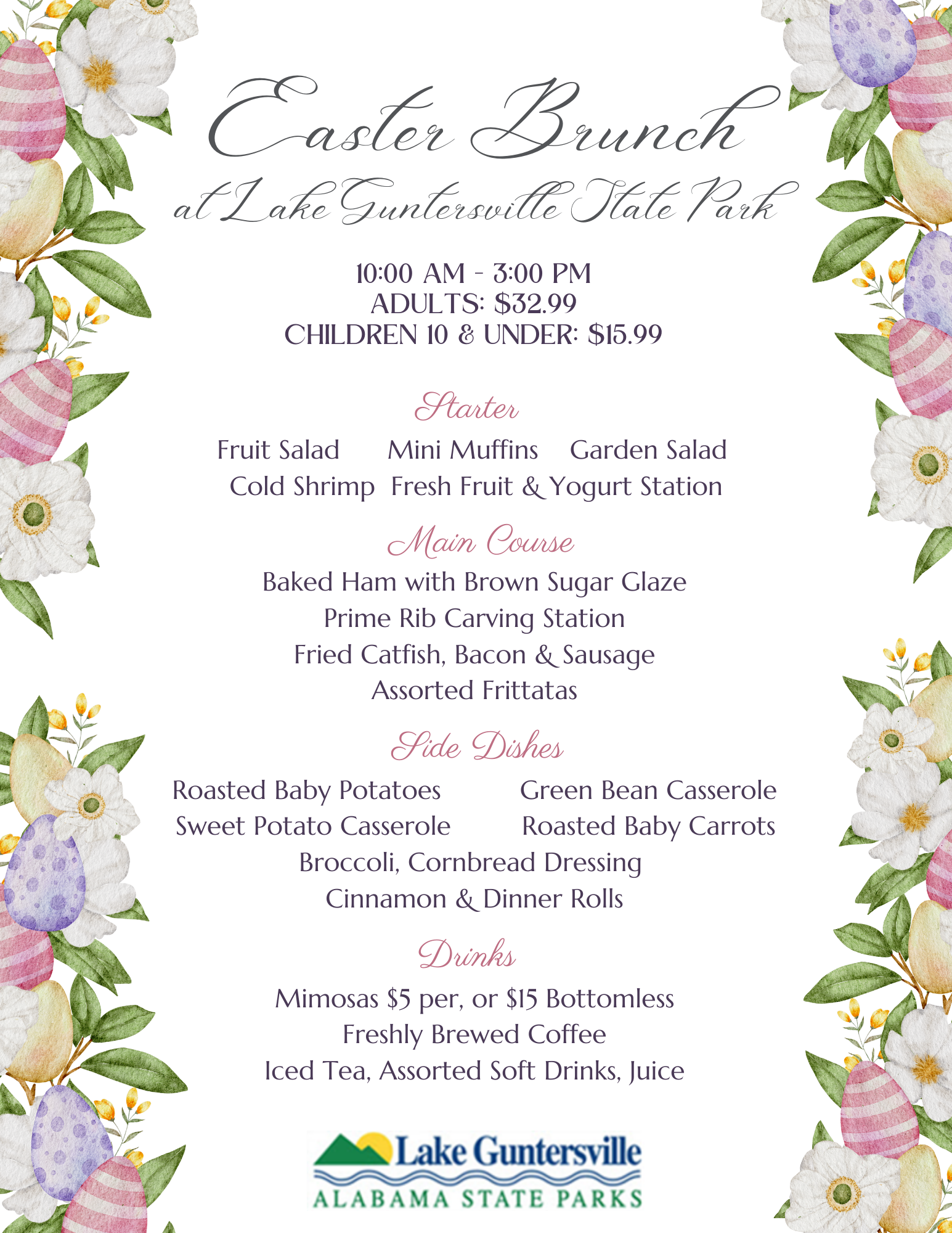 Easter Brunch Menu at Lake Guntersville State Park