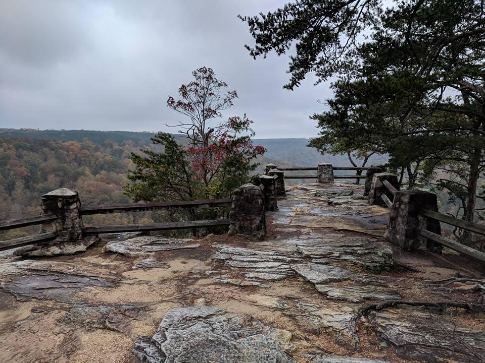 Rainy view of overlook area at Buck's Pocket State Park