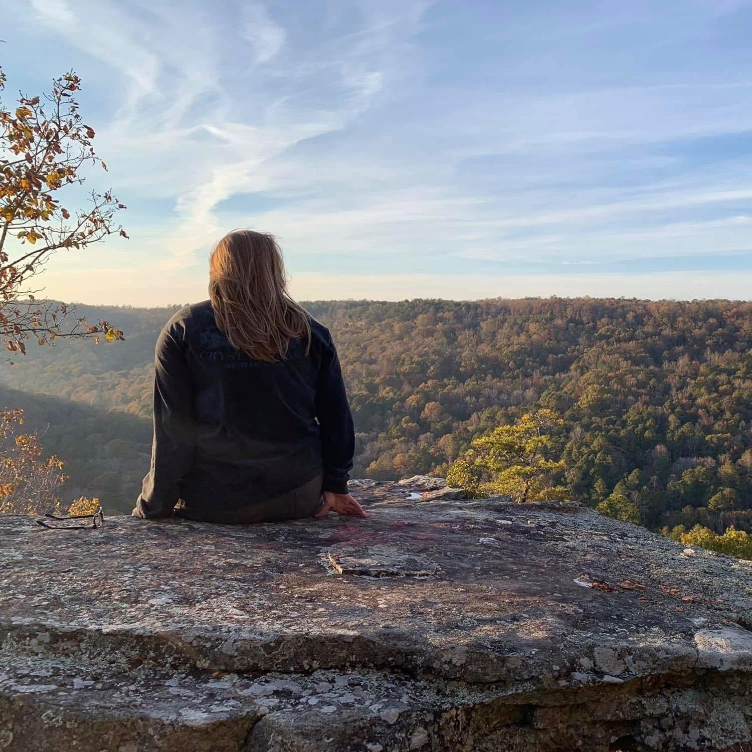 Woman viewing overlook at Buck's Pocket State Park