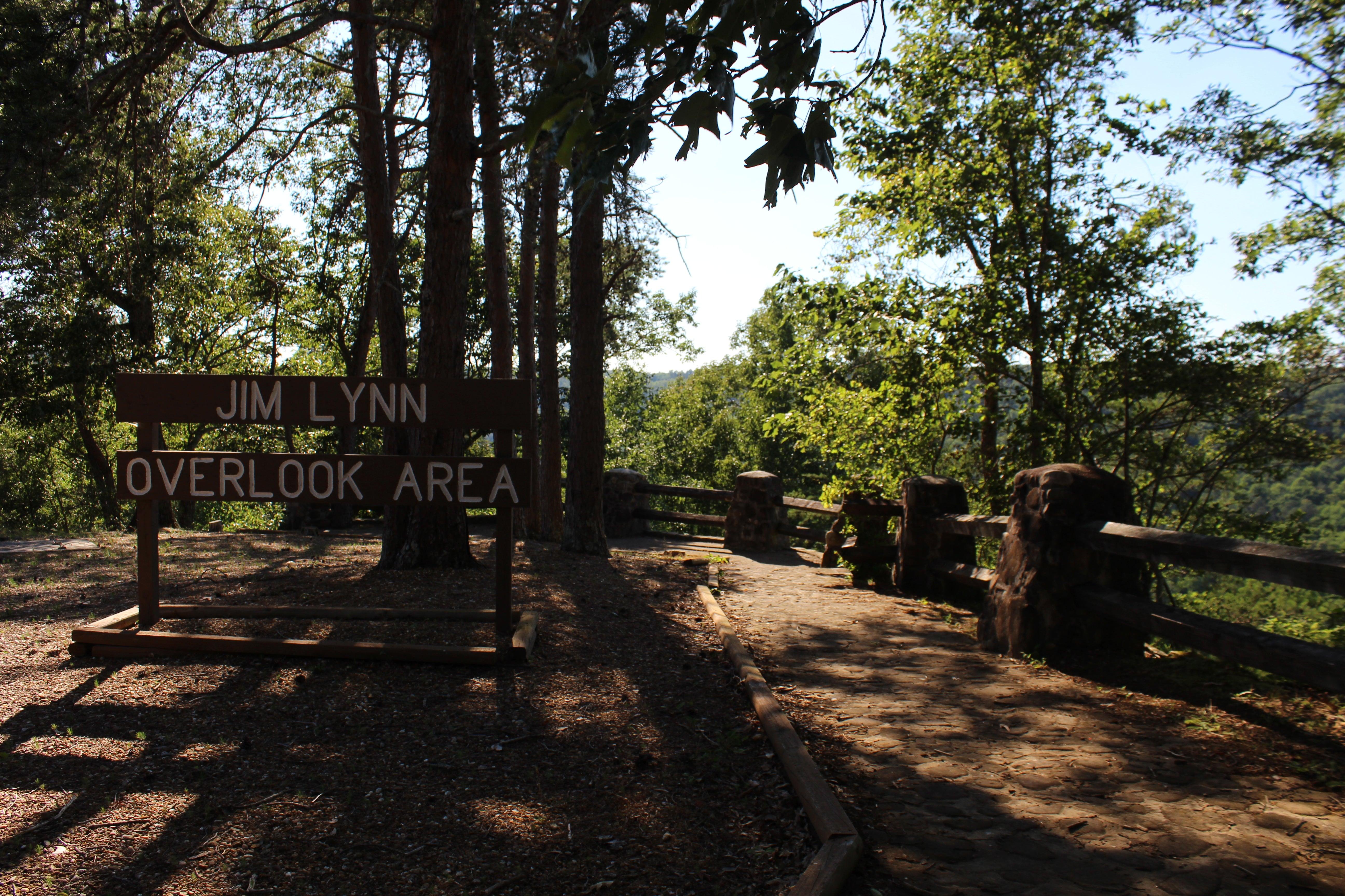 Jim Lynn Overlook signage at Buck's Pocket State Park